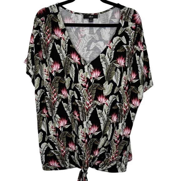 Ellos Floral Tropical Tie-Front Blouse Size L (18/20) Boho Resort Chic - Picture 1 of 7